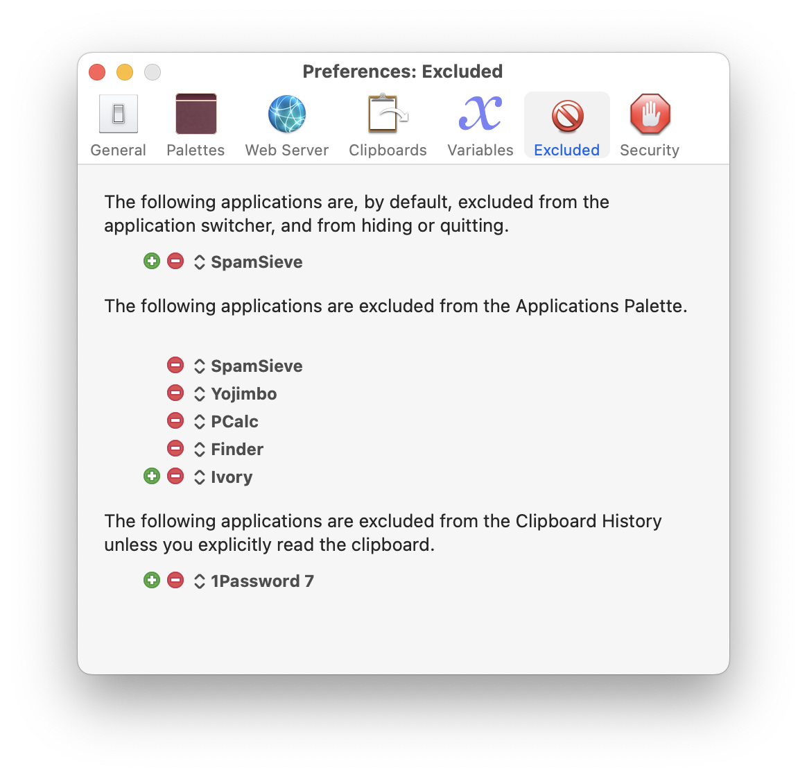  Preferences Excluded Pane 